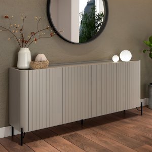 Balcão Buffet P/ Sala Porta Brise 180cm Pés Metal 100% Mdf Cor:grigio com Preto