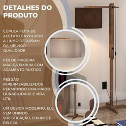 Luminária De Chão Articulável Abajur Flexível Quarto/sala:Marrom - 2