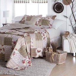 Colcha Patchwork - Queen Size - Dupla Face - com Porta Travesseiros - Caico - Dyuri - 1