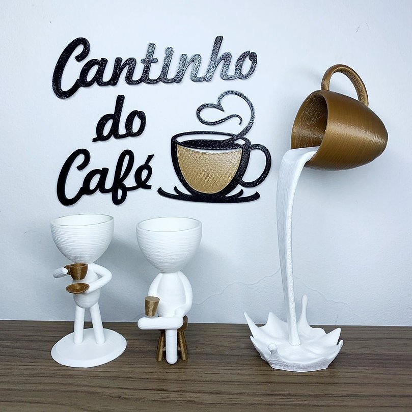 Kit Decorativo Cantinho do Café - Robert Plant Xícara Flutuante e Letreiro - Branco com Dourado
