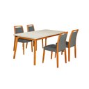 Ver imagem 1 de Mesa Jantar Luxo Jade 160x90cm Off White com 4 Cadeiras Estofadas Linho Chumbo Base Madeira Maciça M