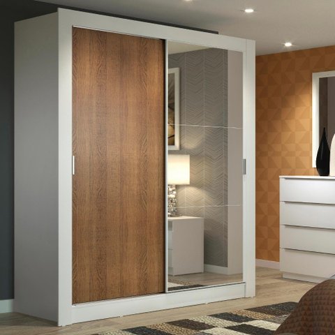 Guarda-roupa Solteiro Madesa Dallas 2 Portas de Correr com Espelho 2 Gavetas