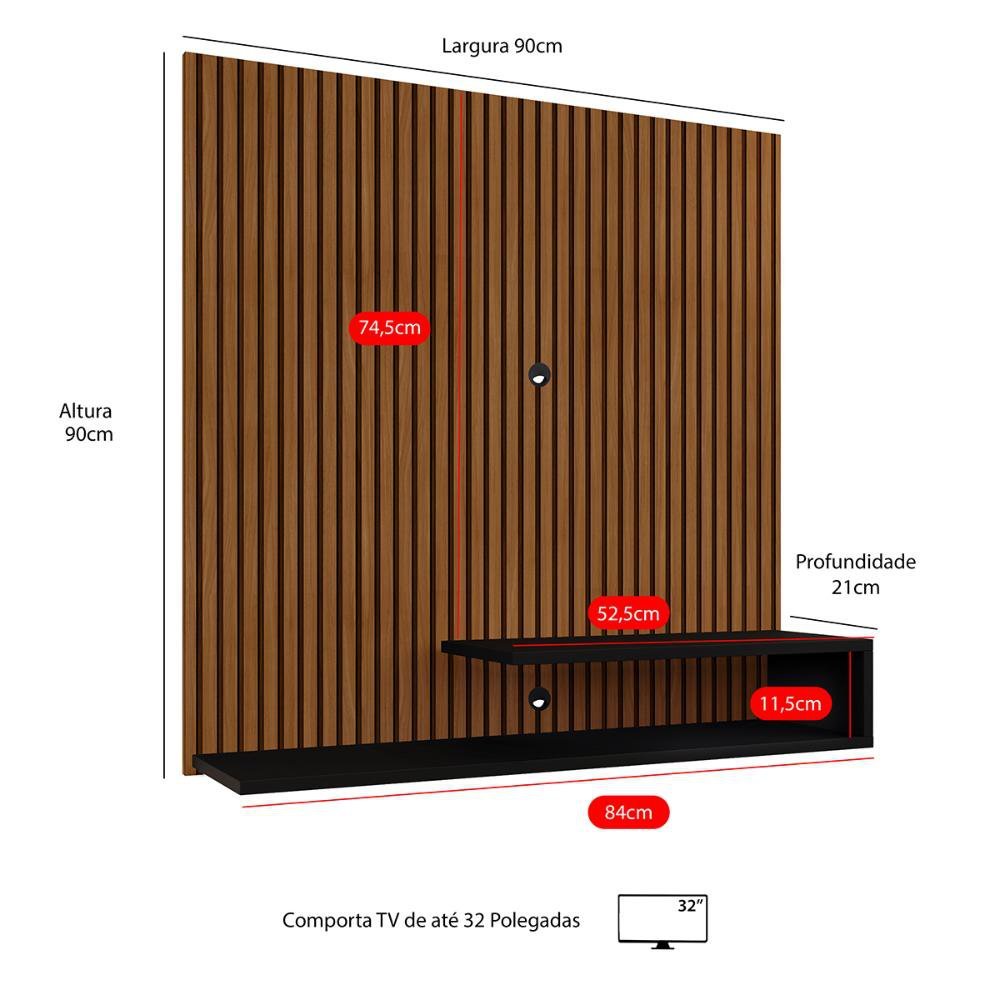 Estante Painel Parede Smart New Tv 32 Polegadas Prateleiras Sala Quarto Pequeno Retrô Ripado Preto - 4