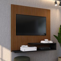 Estante Painel Parede Smart New Tv 32 Polegadas Prateleiras Sala Quarto Pequeno Retrô Ripado Preto - 2