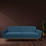 Sofá 03 Lugares 210Cm Com Base De Madeira Miami Veludo Azul - 8