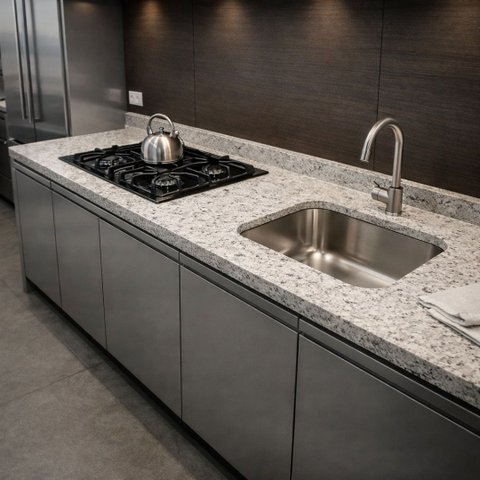 Pia Granito Marfim Arabesco 200cm Cuba Funda e Corte Cooktop: Marfim Arabesco