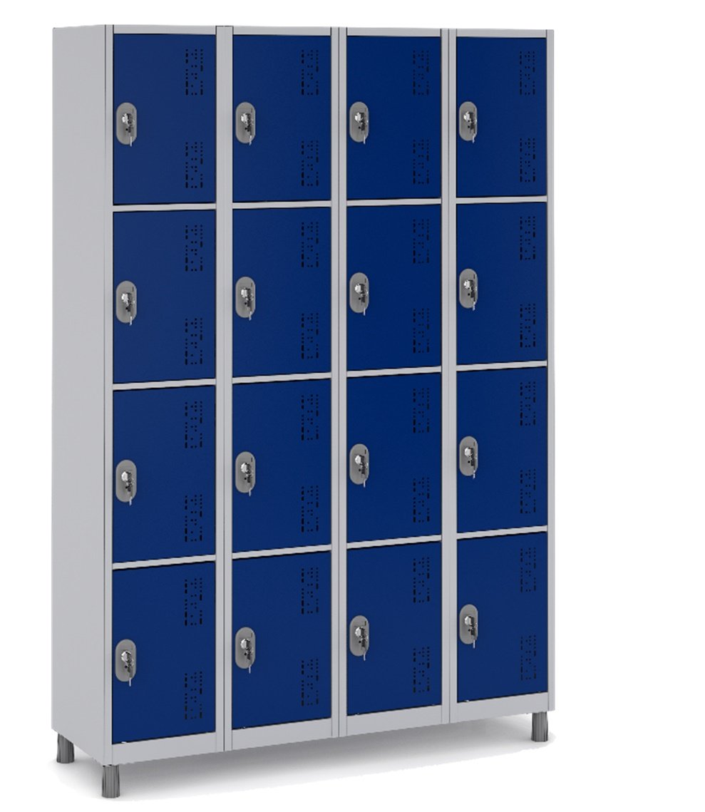 Armário Roupeiro Aço 16 Portas 191×130×41cm Volume C/ Tranca Cor:azul Royal