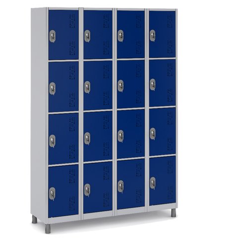 Armário Roupeiro Aço 16 Portas 191×130×41cm Volume C/ Tranca Cor:azul Royal