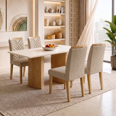 Conjunto Sala de Jantar 4 Lugares Retangular Tampo MDF 120x80cm Mesa Isla e Cadeiras Carol