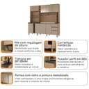Ver imagem 5 de Cozinha 205cm MDF 15mm com Portas de Vidro Érica Marrom/Champagne/Rosé