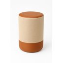 Ver imagem 1 de Puff Plus Banquinho Redondo Decorativo em Linho Base e Tampo Courino Bege/ Caramelo- Pc Móveis