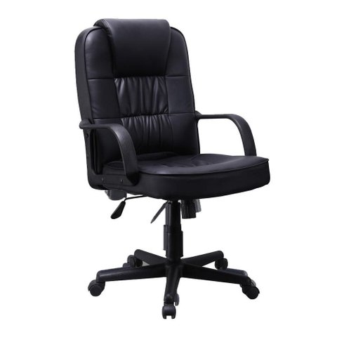 Cadeira de Escritório Presidente Ergonômica Couro Sintético Encosto Ajustável Trava Cor Preta Reimex