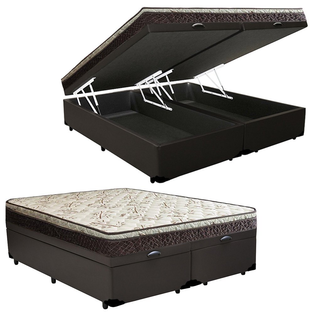 Cama Box Baú Queen Sintético Bipartido + Colchão Elegance Ortopédico Espuma D33 Extra Firme 158x198x - 1