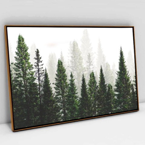 Quadro Decorativo Árvores em tela Canvas TACOLADO PAPEL DE PAREDE Moldura Flutuante 4,5cm Freijó 120