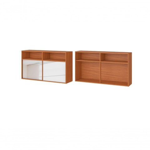 Armário de Parede com Porta de Correr e Vidro Luana Clara 2 Portas MDF 120cm Branco e Cinamomo
