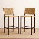 Ver imagem 1 de Banqueta Bistrô Balcao Gourmet Corda Nautica – Aço – Marrom e Bege - Kit 2