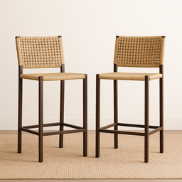 Banqueta Bistrô Balcao Gourmet Corda Nautica – Aço – Marrom e Bege - Kit 2 - 1