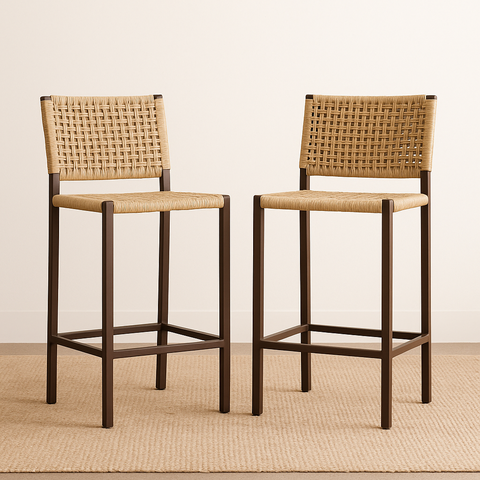 Banqueta Bistrô Balcao Gourmet Corda Nautica – Aço – Marrom e Bege - Kit 2