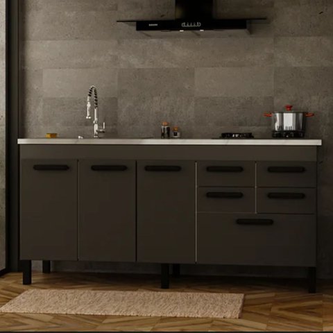 Gabinete de Cozinha 5 Gavetas 3 Portas 194cm Grande 100% MDF:Grafite