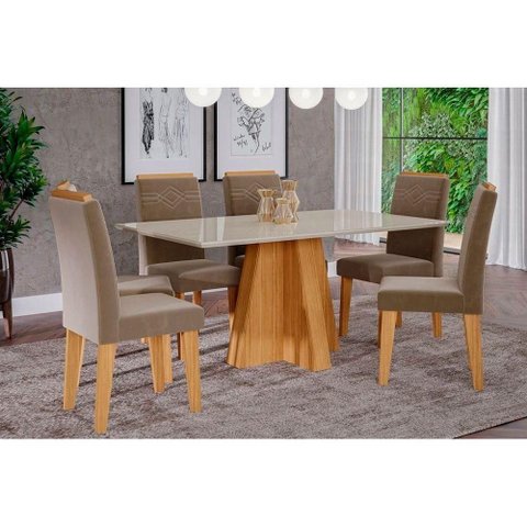 Mesa Cozinha Patricia 160 + 6 Cad Taís Nature/Capucc Cimol