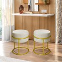 Ver imagem 2 de Puff Banqueta Decorativo Redondo Base de Argola de Ferro Dourado para Sala Quarto Recepção Provador 