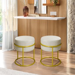 Puff Banqueta Decorativo Redondo Base de Argola de Ferro Dourado para Sala Quarto Recepção Provador  - 2
