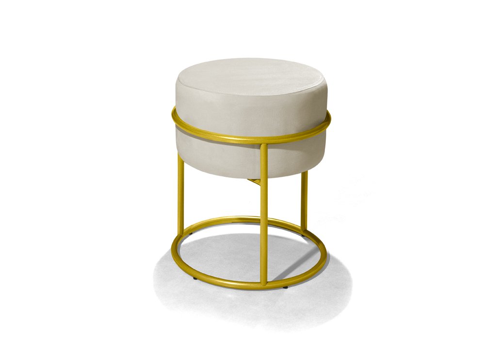 Puff Banqueta Decorativo Redondo Base de Argola de Ferro Dourado para Sala Quarto Recepção Provador 