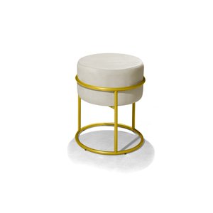Puff Banqueta Decorativo Redondo Base de Argola de Ferro Dourado para Sala Quarto Recepção Provador 