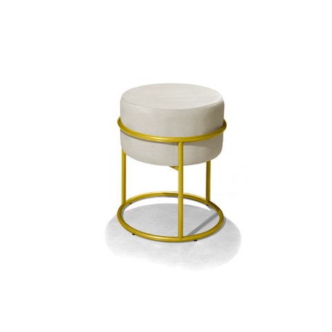 Puff Banqueta Decorativo Redondo Base de Argola de Ferro Dourado para Sala Quarto Recepção Provador 