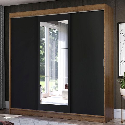 Guarda-roupa Casal Madesa Istambul 3 Portas de Correr com Espelho 3 Gavetas