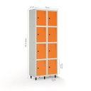 Ver imagem 2 de Armário Roupeiro Locker Guarda-Volume de Aço 8 Portas Pequenas com Fecho para Cadeado Vestiário Academia Laranja/Cinza