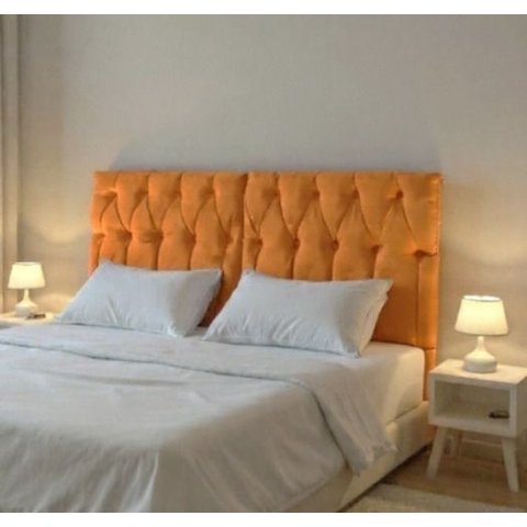 Cabeceira Almofadada Suspensa de Cama Casal Cabeceira Leticia 140cm X 55cm Laranja