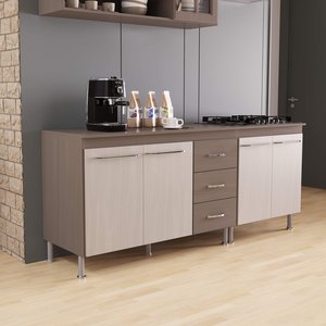 Kit 2 Balcões Modulados Gabinete Pia 120cm e Cooktop 70cm com Tampo Paris Fidelitá