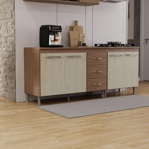 Kit 2 Balcões Modulados Gabinete Pia 120cm e Cooktop 70cm com Tampo Paris Fidelitá Nogal/salinas