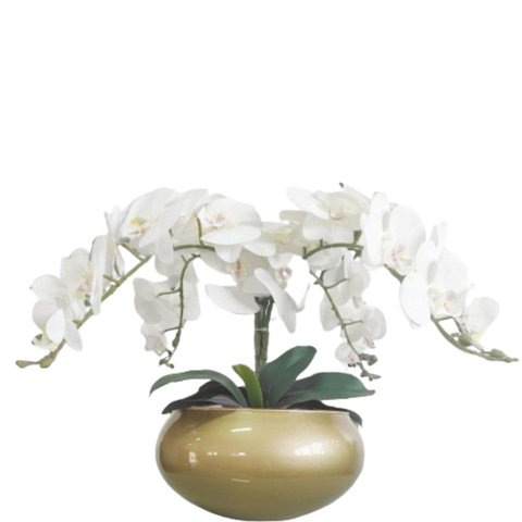 Arranjo Grande 4 Flores Orquídeas Real Brancas Vaso Ouro