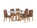 Ver imagem 1 de Conjunto Sala de Jantar Mesa Sintonia 160 Tampo Vidro Off White com 6 Cadeiras Luar - Lopas Amendoa 