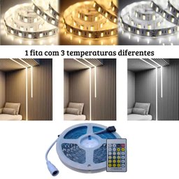 Fita de Led 5025 Dimerizável com 3 Cores de Luz (frio, Quente e Morno) de 5m de 12v com Controle Rem - 4