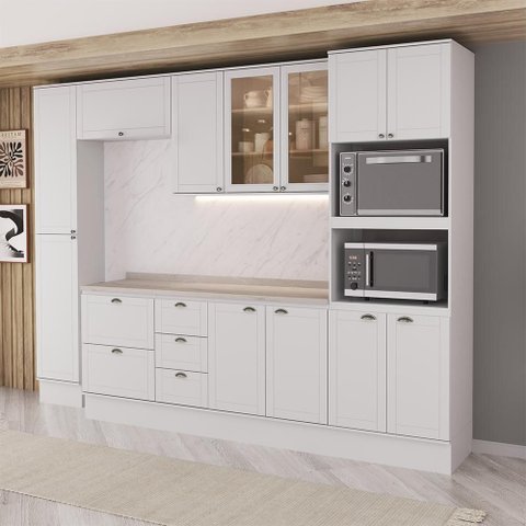 Armário de Cozinha Completa com Balcão Milla Linea Sept Carraro Branco