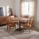 Ver imagem 1 de Conjunto de Jantar Mesa Organica Kalyx 4 Cadeiras Ella Canella c/ PU Caramelo