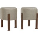 Ver imagem 1 de Kit 2 Puff Banquinho Redondo Decorativo Thor em Linho Pés Polietileno Bege