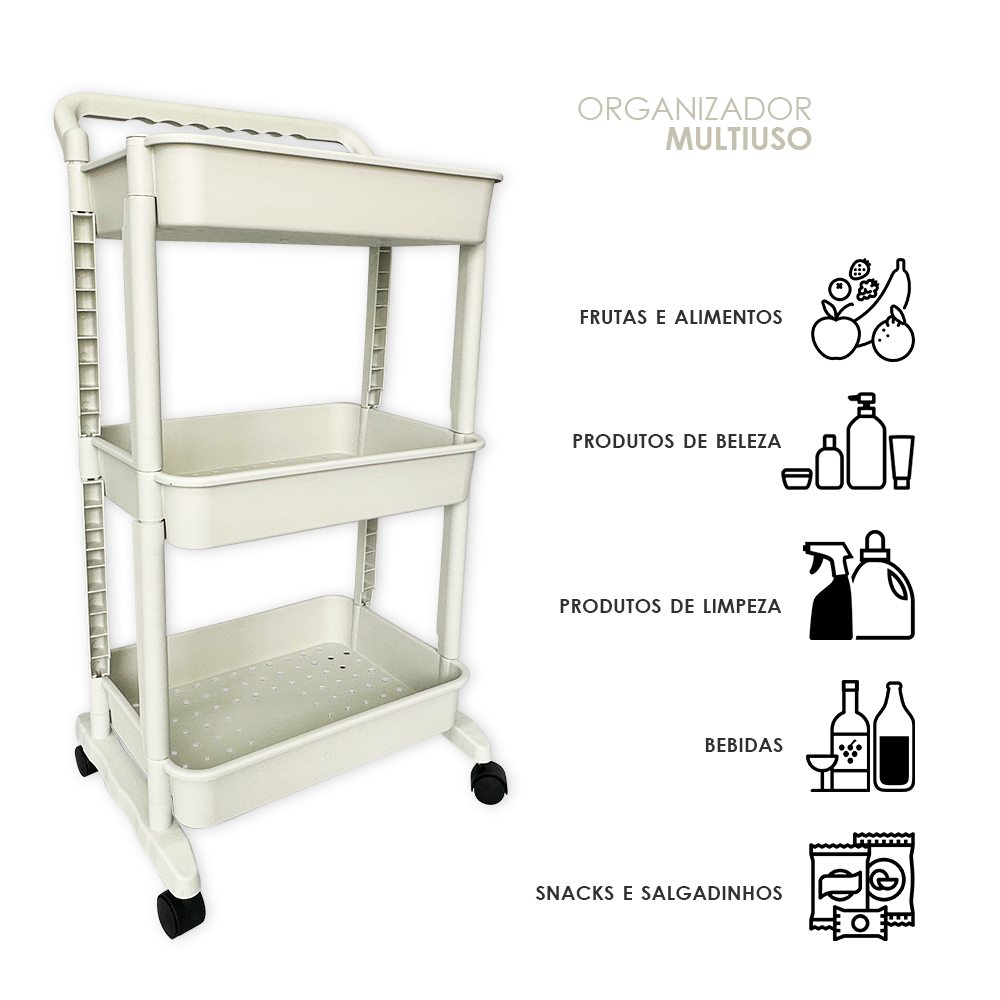 Carrinho Organizador Multiuso 3 Prateleiras Com Rodas Branca - 2