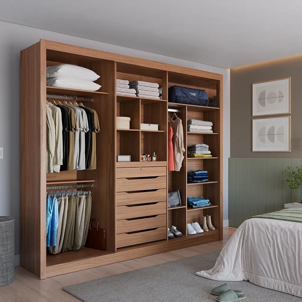 Guarda-roupa Casal 3 Portas de Correr 6 Gavetas Montclair 275 Cm