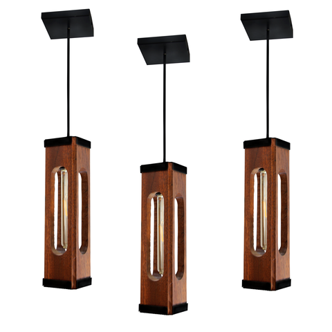 Kit 3 Luminária Pendente Indiana Moderno em Madeira com Lâmpada T30
