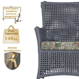 Poltrona Igapó Alumínio Micro Pintura Marrom Corda Náutica Estofado 4 - 4 Poltrona Igapó Alumínio Micro Pintura Marrom Corda Náutica Estofado 4 - 4