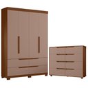 Ver imagem 1 de Guarda Roupa Solteiro Doble 04 Portas e Cômoda Doble Flex Nogueira Capuccino - Móveis Albatroz
