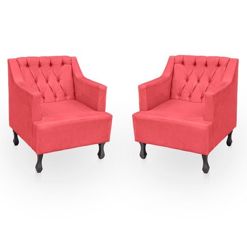 Kit 2 Poltronas para Sala de Estar Clássica Confortável e Reforçada Suede Elizabeth:rosa