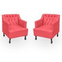Ver imagem 1 de Kit 2 Poltronas para Sala de Estar Clássica Confortável e Reforçada Suede Elizabeth:rosa
