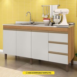 Balcão Gabinete para Pia Karen 159cm sem Tampo 3 Portas Nature Off White - Abmaza Peternella - 2