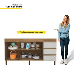 Balcão Gabinete para Pia Karen 159cm sem Tampo 3 Portas Nature Off White - Abmaza Peternella - 3