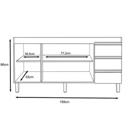 Balcão Gabinete para Pia Karen 159cm sem Tampo 3 Portas Nature Off White - Abmaza Peternella - 4